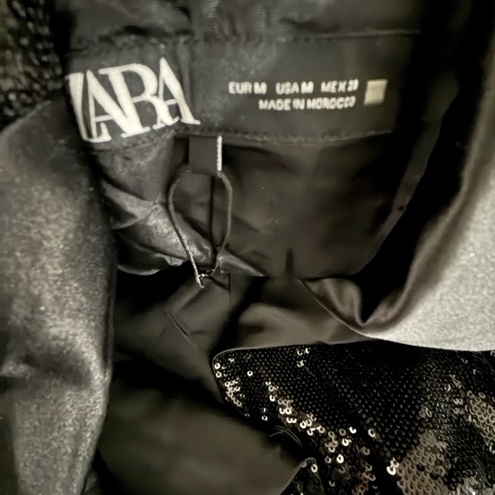 Zara Black Sequined Cropped Blazer with Satin Lapel - Picture 8 of 9